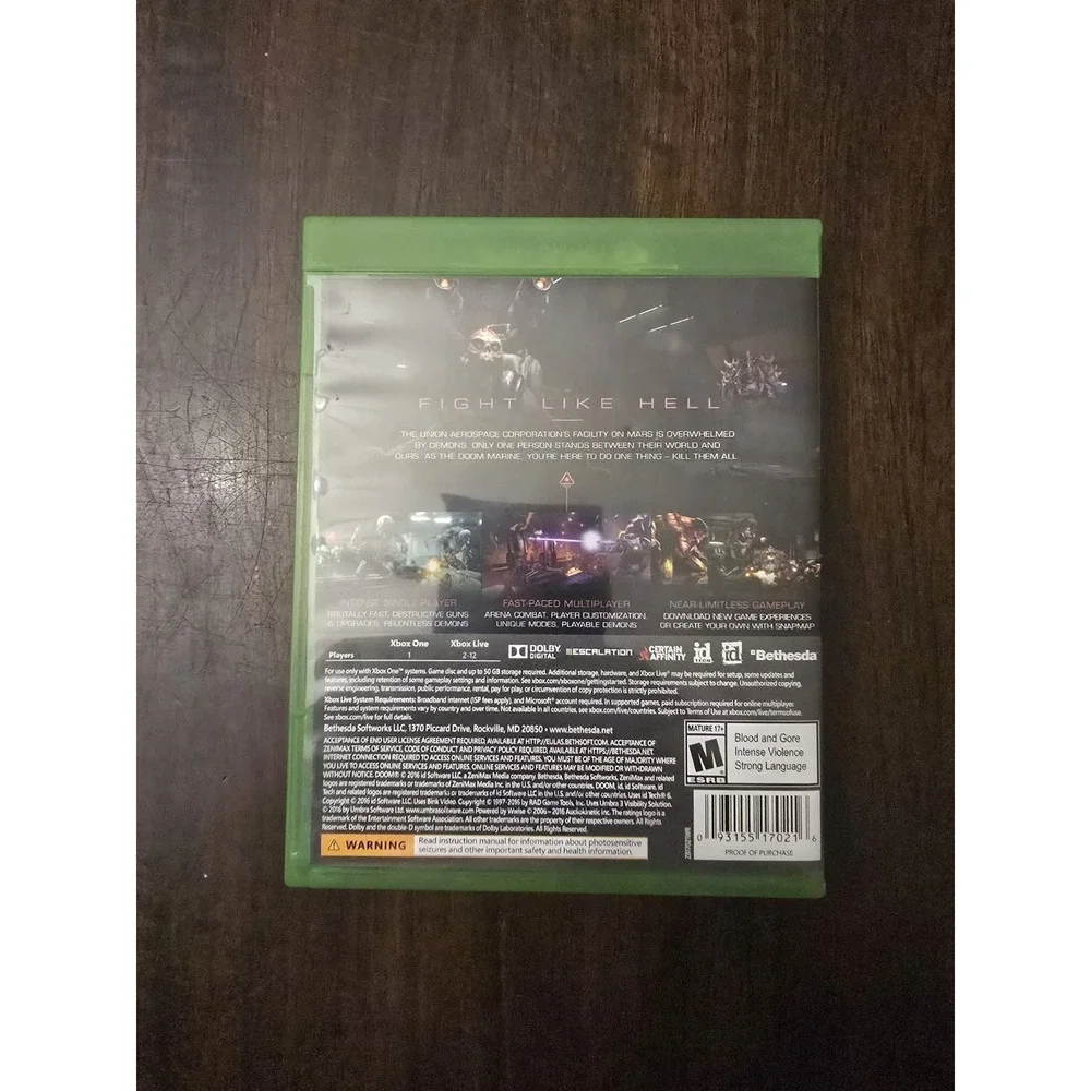 DOOM XBOX ONE- Microsoft 2016 Video Game Tested And Works